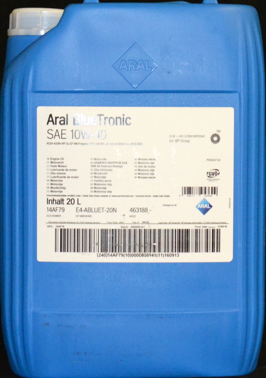 ARAL  Blue Tronic  SAE 10W-40  разлив (Германия)/MВ 229.1; VW 501 01/505 00; Fiat 955535-D2/